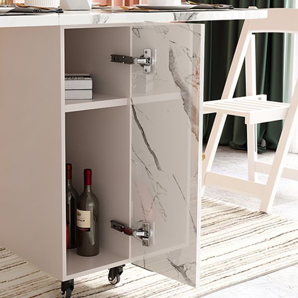 Mesa de comedor moderna de piedra sinterizada, mesa de comedor rectangular blanca con hojas abatibles de 59"