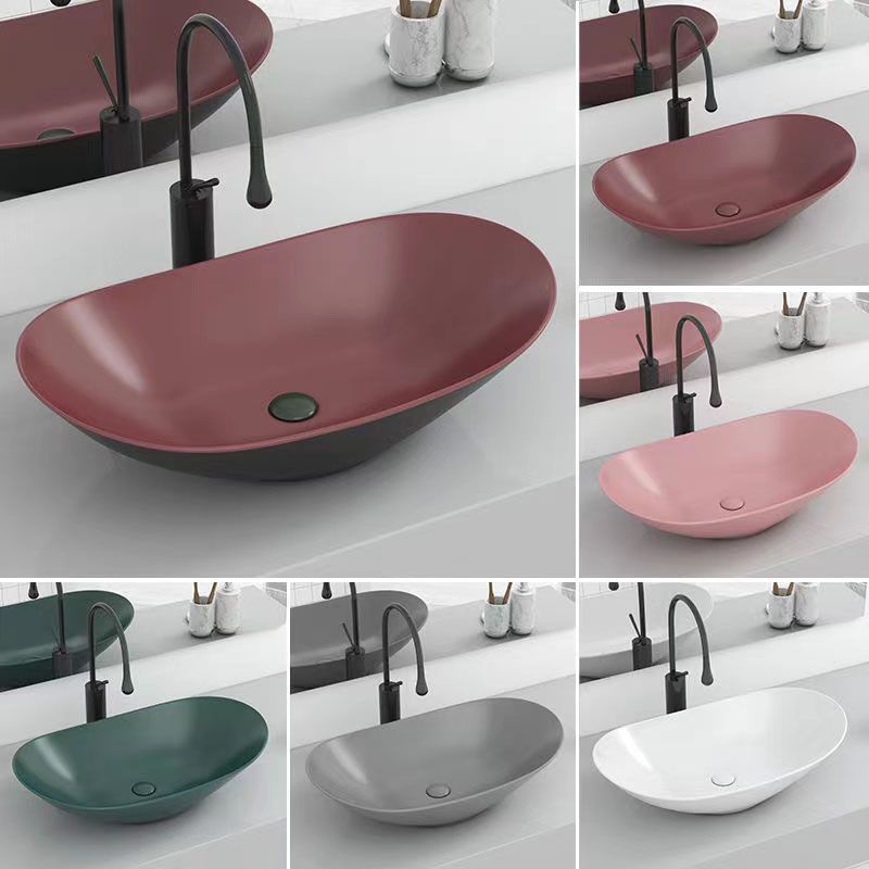 Modern Vessel Bathroom Sink Oval-shape Porcelain Vessel Lavatory Sink