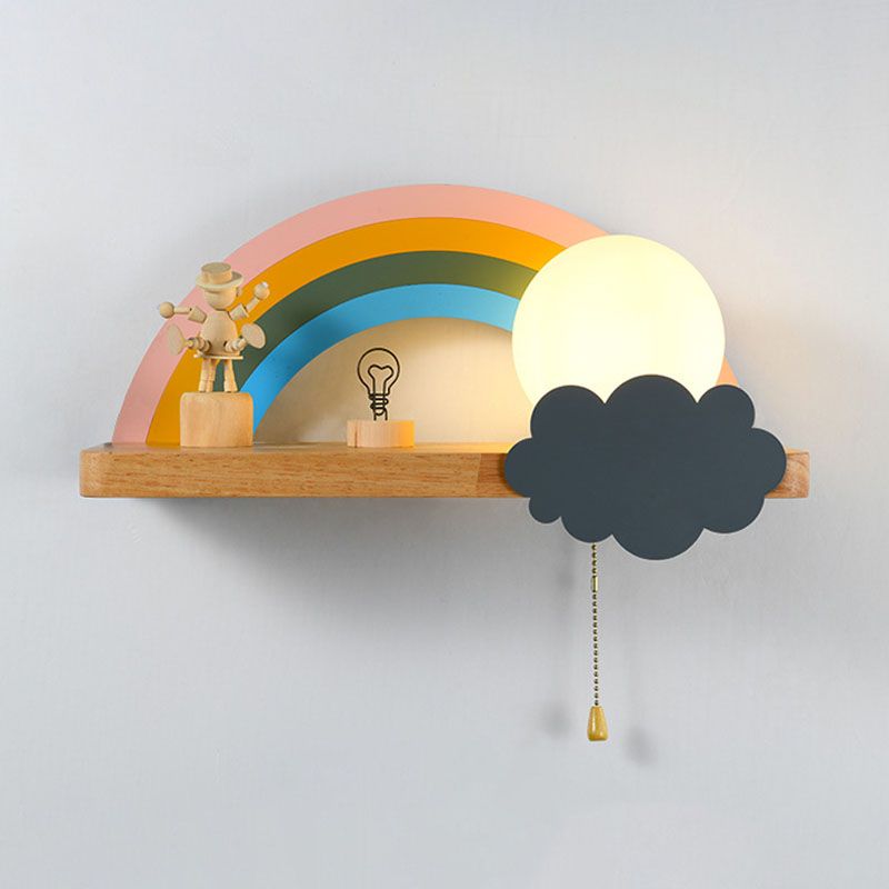 Wood Kids Wall Light Fixture Semicircle Rainbow Sconce Lamp for Children's Room
