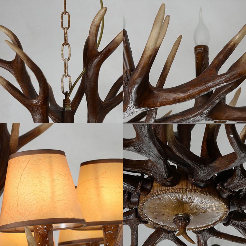 Conical Resin Pendant Lighting Traditional 10-Bulb Dining Room Chandelier Light in Brown