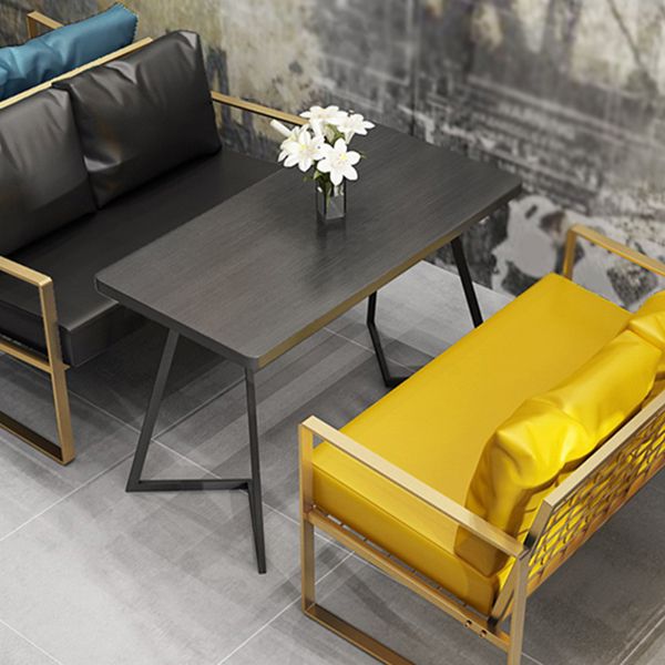 Industrial Dining Table Double Metal Pedestal Table with Black Tabletop for Dining Room