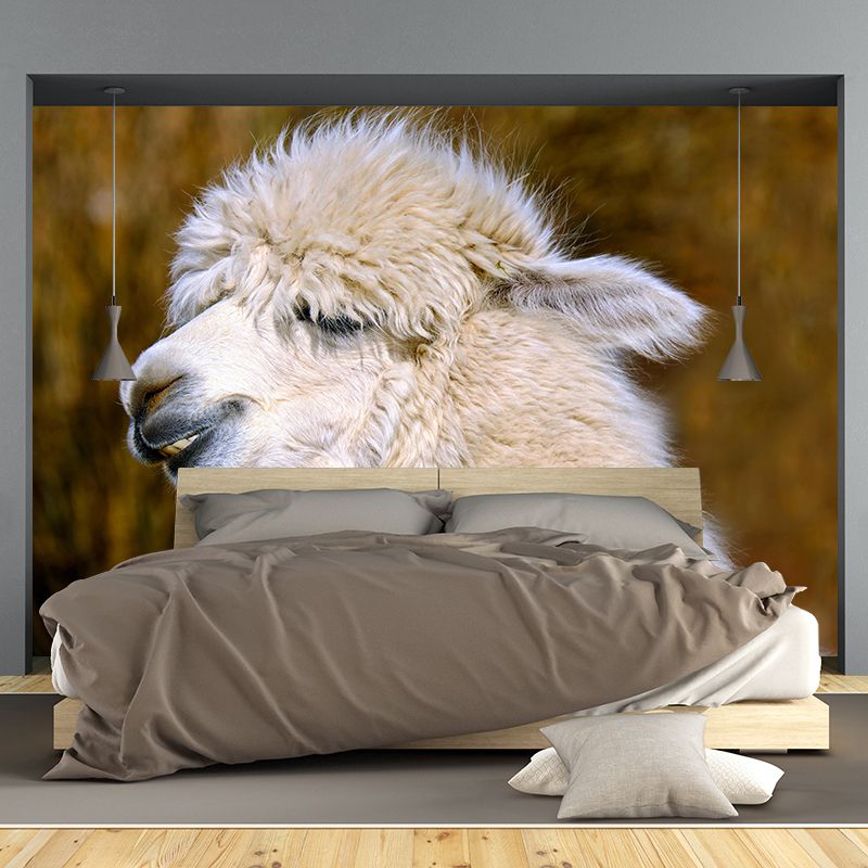 Customized Alpaca Wall Mural Wallpaper Horizontal Photography for Sitting Room