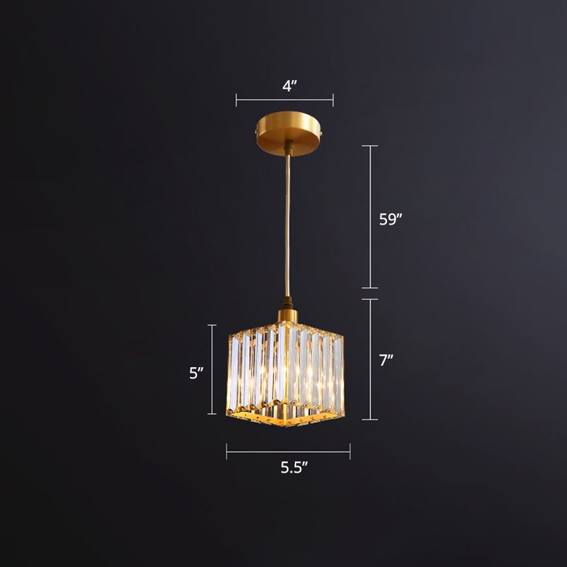 Prismatic Optical Crystal Square Ceiling Lamp Simplicity 1-Light Gold Pendant Light Fixture