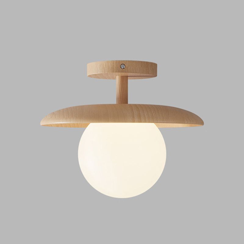 Modern Style Spherical Shape Ceiling Light Wood 1 Light Ceiling Light for Restaurant