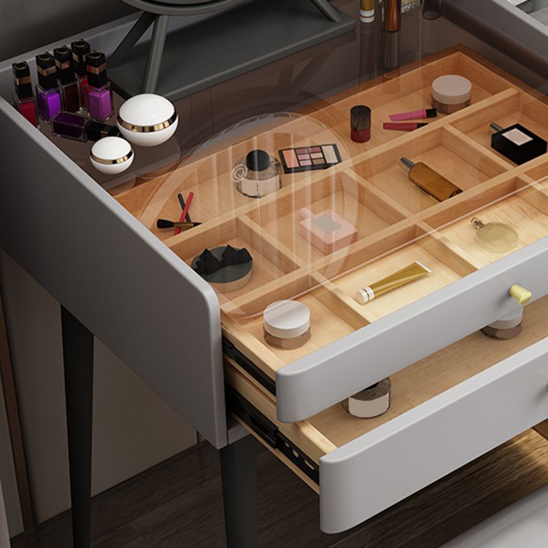 Modern Glass Top Makeup Vanity Table in Gray with Storage Drawers