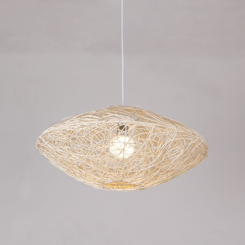 1 Head Teaehouse Hanging Light Asian Black/White Anhänger Beleuchtung mit Laternen -Rattan -Schatten