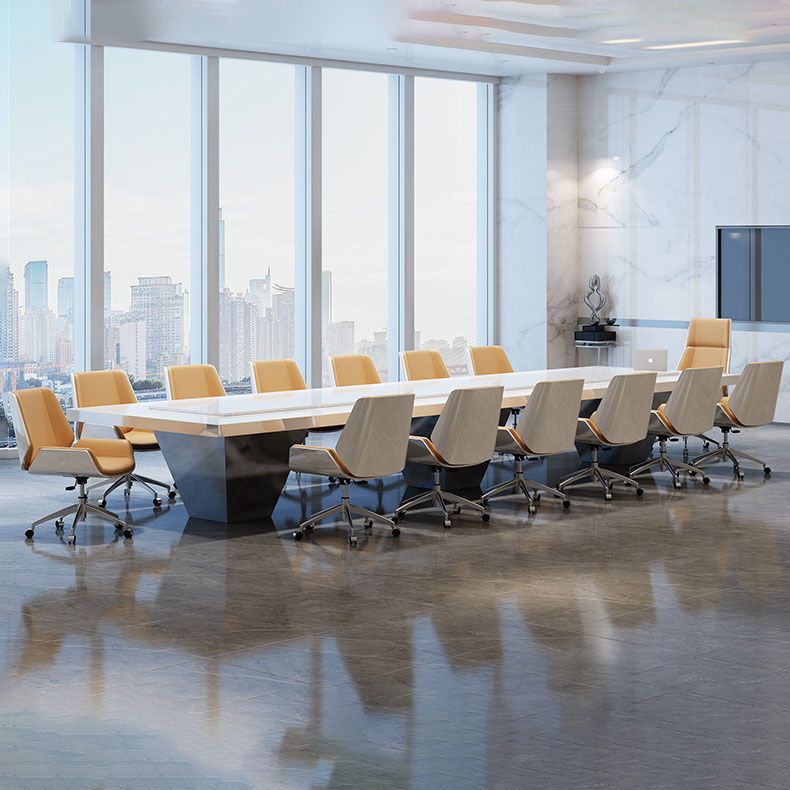 Modern Style Swivel Task Chair Faux Leather Office Chair with Fixed Arms