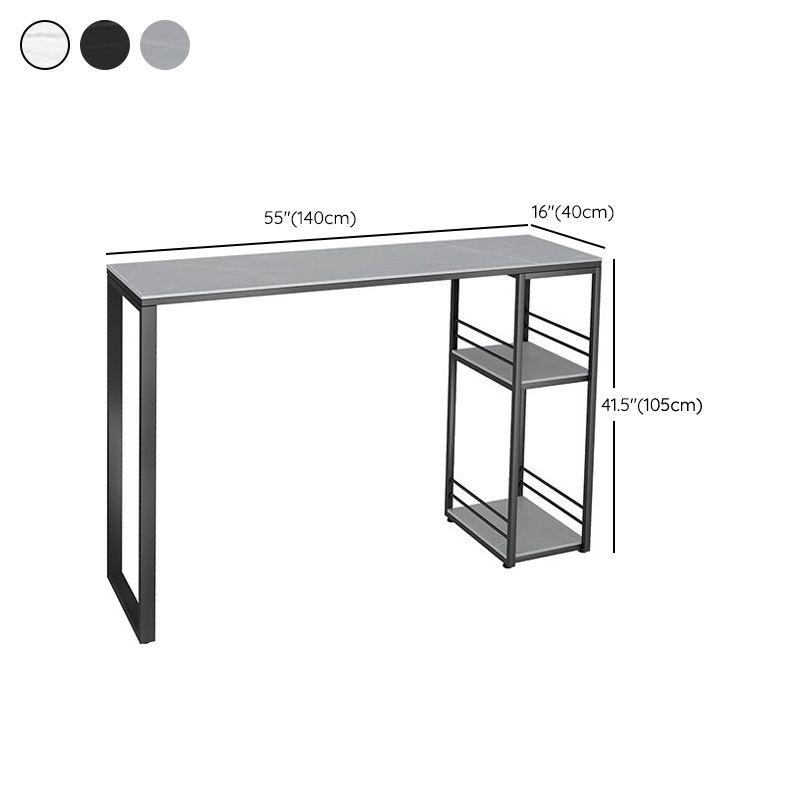 Rectangle Sintered Stone Bar Table Black and Metal Base Bar Table for Kitchen Living Room