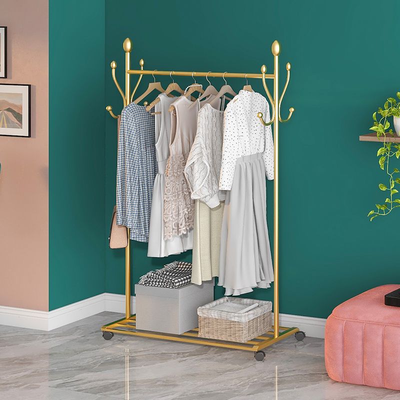 Glam Coat Hanger Metal 4 Hooks Free Standing Coat Rack with Storage Shelving