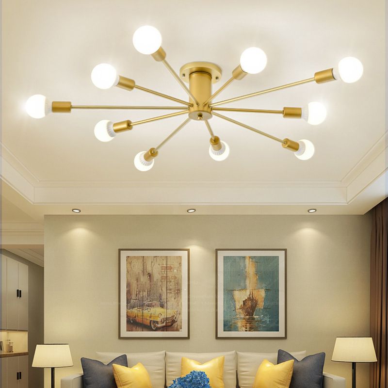 Gouden Spoetnik-plafondlamp in industriële retro-stijl smeedijzeren semi-inbouwmontage voor woonkamer