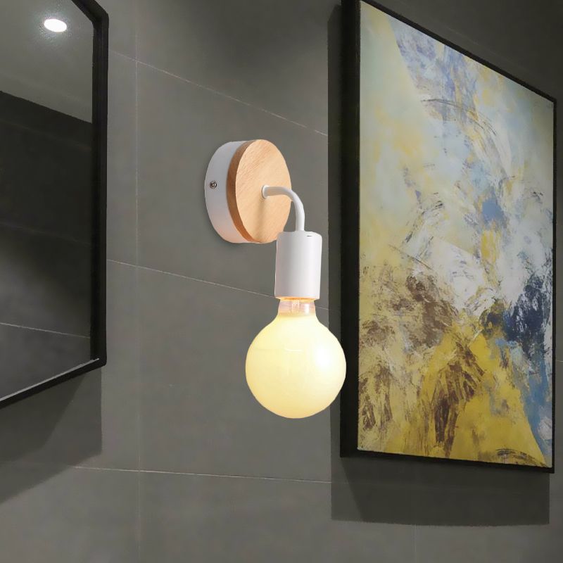Loft Stylish Angled Wall Sconce Lighting with Round Backplate 1 Head Wood and Metal Wall Mount Light in White