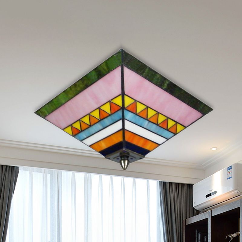 Plafonnier pyramide multicolore, vitrail artisanal, 2 ampoules, plafonnier pour Foyer