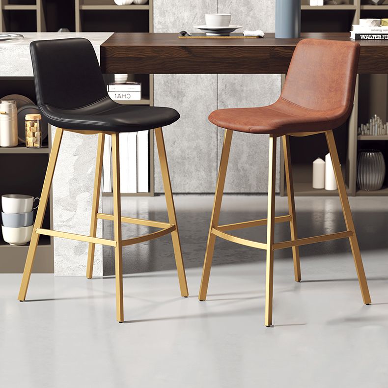 30-inch Glam Iron Barstool Distressed Low Back Indoor Tall Stool with Leather Seat