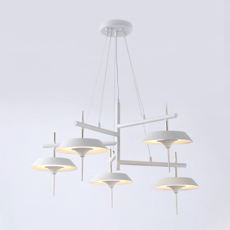 Flared Metal Chandelier Lamp Minimalist 5 Lights White Pendant Light Fixture for Dining Room