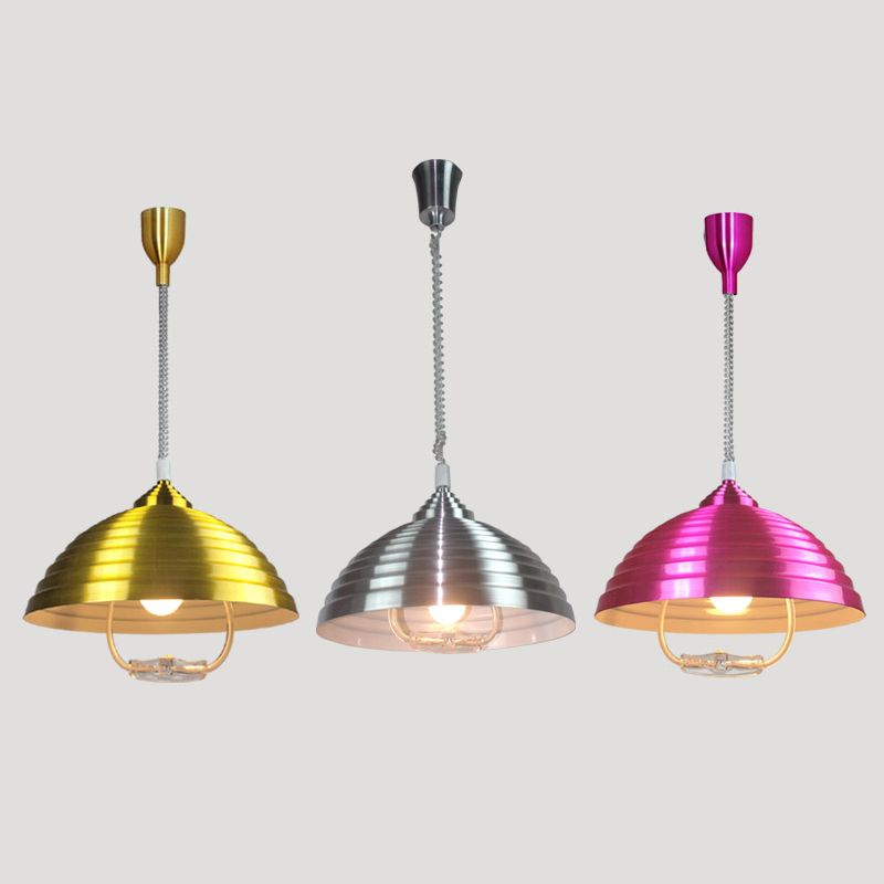 1-Licht-Hanglampe, moderne, gerippte Kuppelschatten-Metall-Anhänger Licht für Wohnzimmer