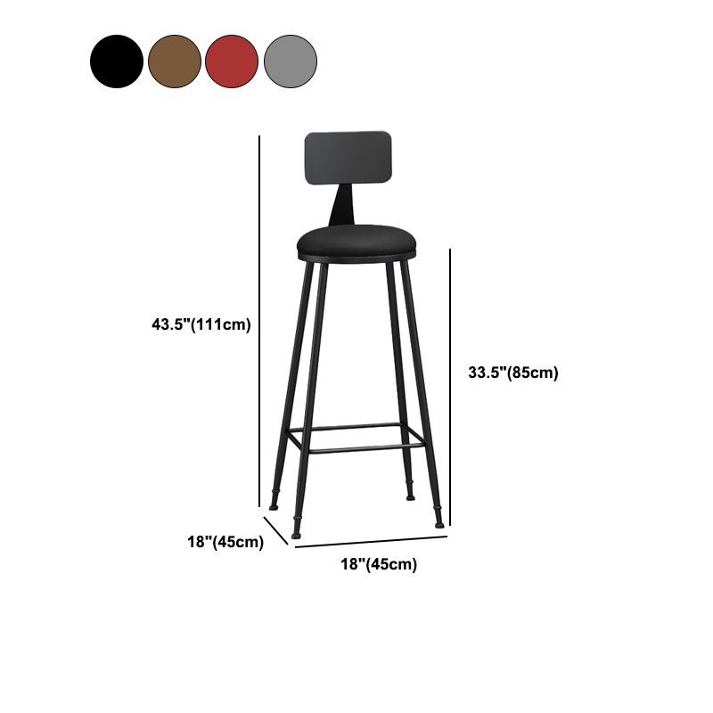Modern Backrest Counter Stool Iron Bar Stool with Leather Cushion and Pedal for Cafe