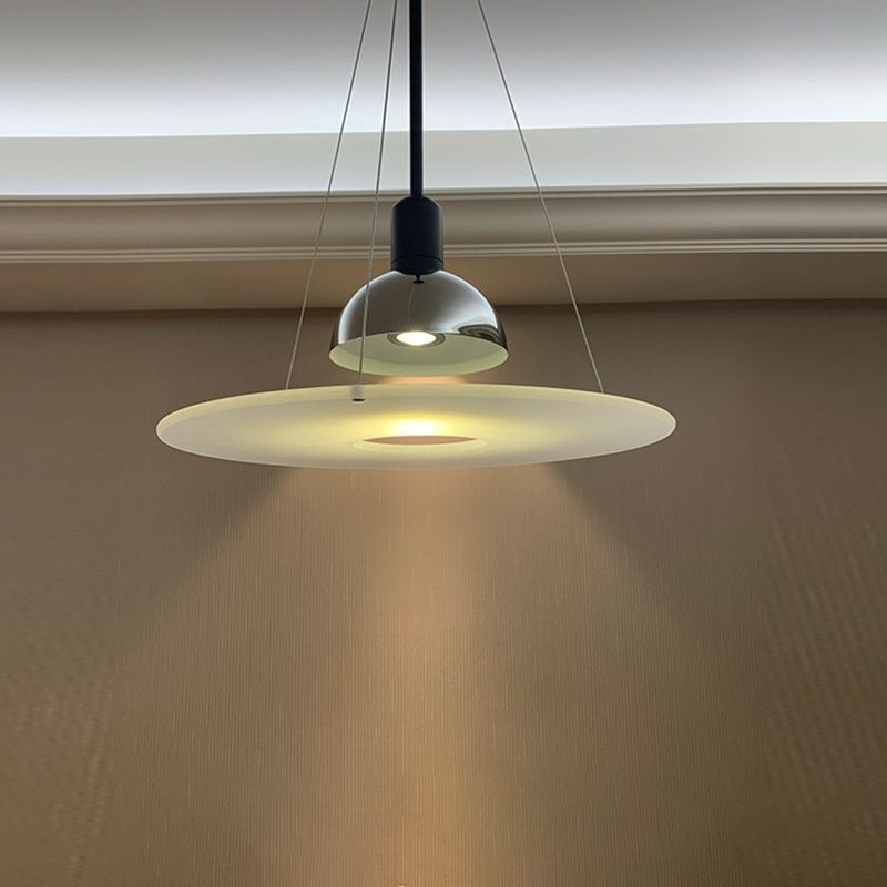 Minimalist Indoor Pendant Light, Dome Shade Metal 1-Light Pendant Lighting with Disk Under