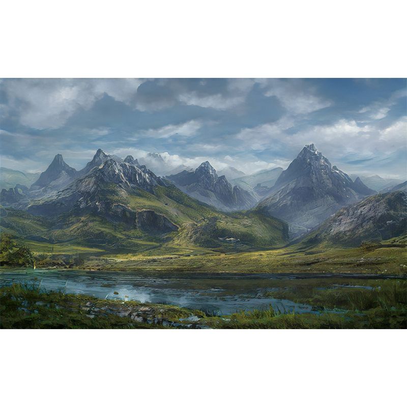 Mountain Landscape Illustration Mural for Guest Room Decoration, Mildew Resistant