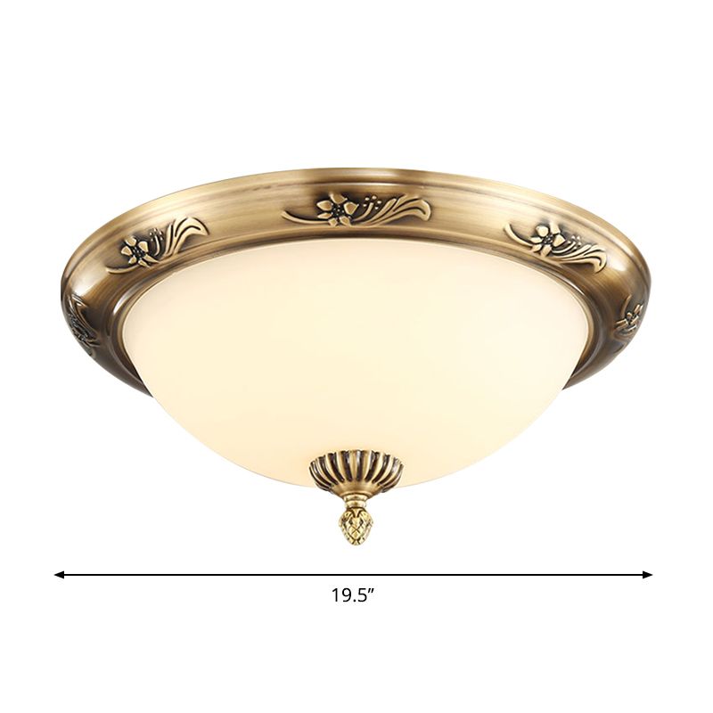 Plafonnier hémisphère classique à 2 ampoules en verre laiteux en laiton pour bureau, 13"/15"/19,5" de diamètre