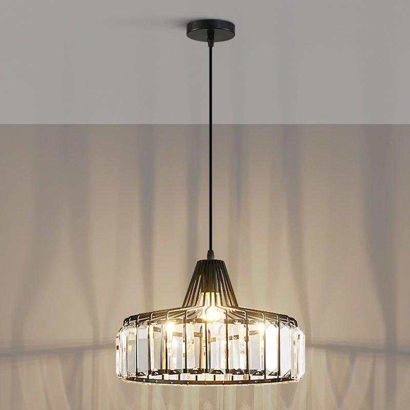 Moderne luxe hanglampje smeed smeedijzeren koepelhanglamp met kristalschaduw