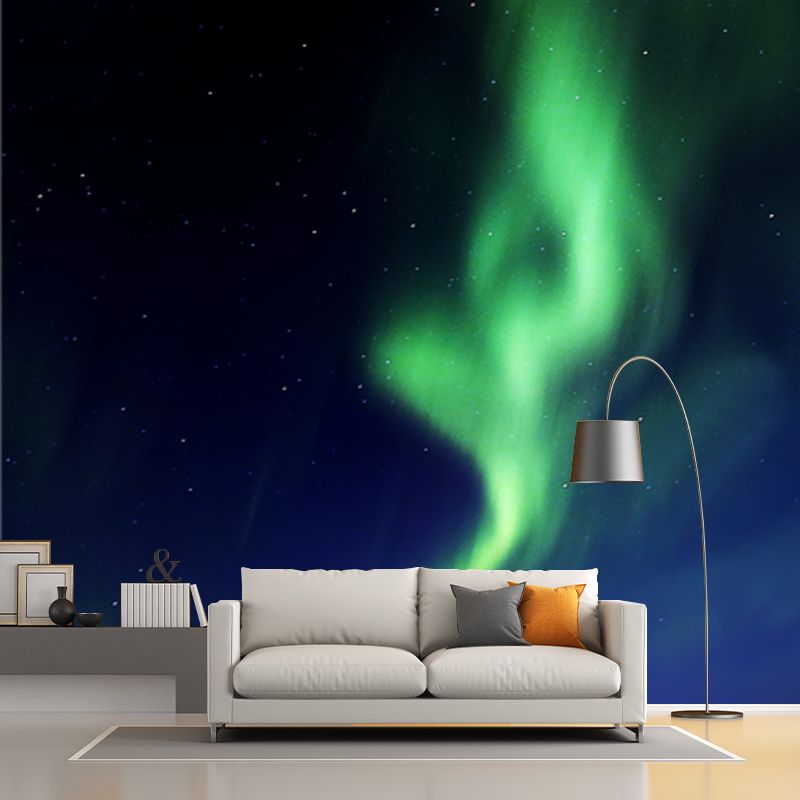 Aqua Modern Wall Paper Mural Big Aurora at Starry Night Wall Covering for Bedroom