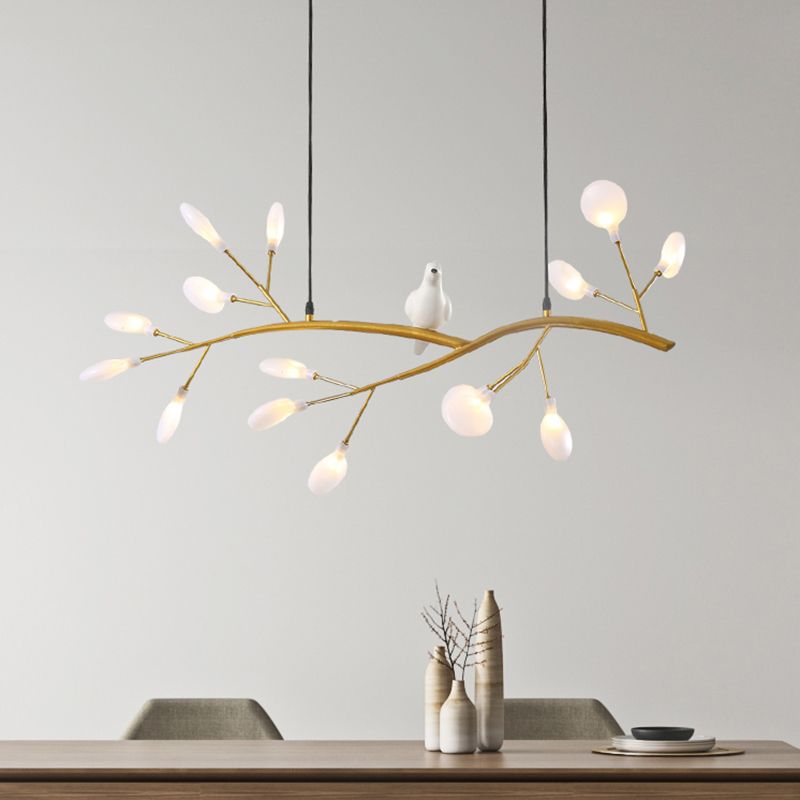 Tree Branch Island Light Postmodern Metal 15-Head Restaurant Hanging Lamp with Bird Decoration