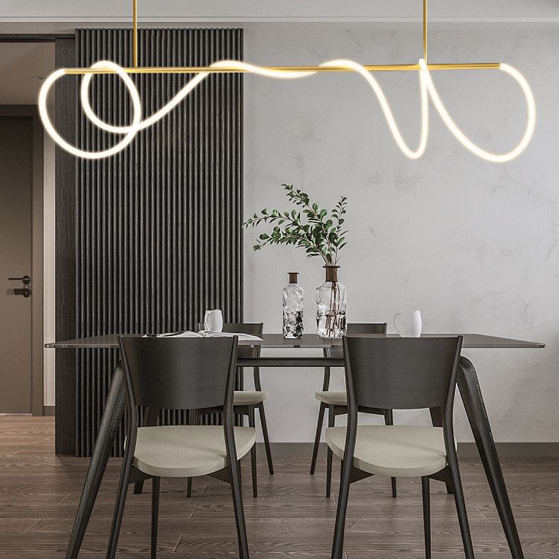 Modern Minimalism Gold Linear Island Pendant Lighting LED Metal Island Ceiling Light for Dining Table
