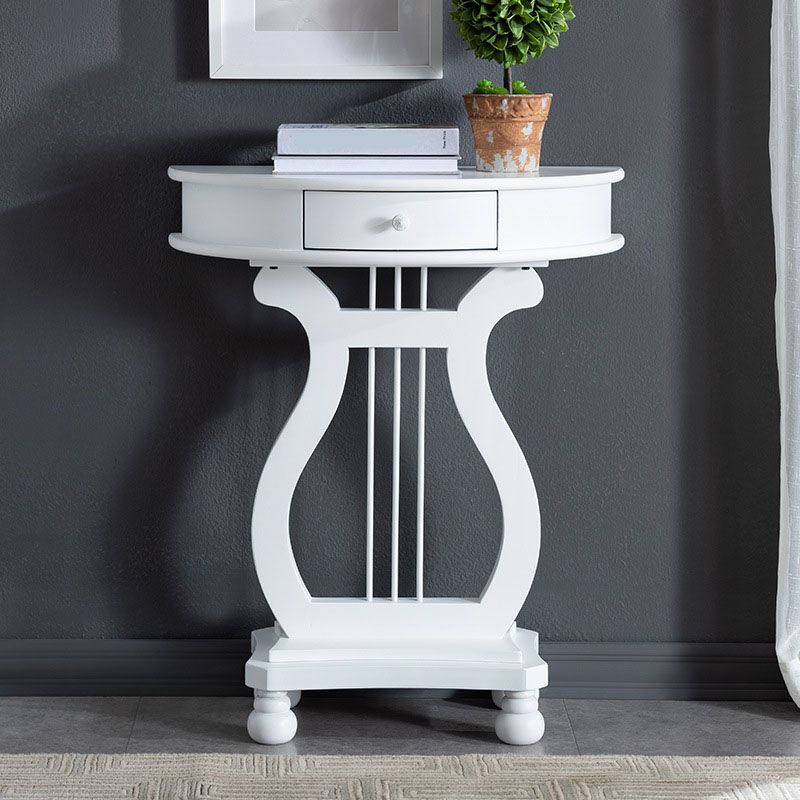 Mid-Century Modern Birch Console Sofa Table Half Moon End Table with Drawer for Hall