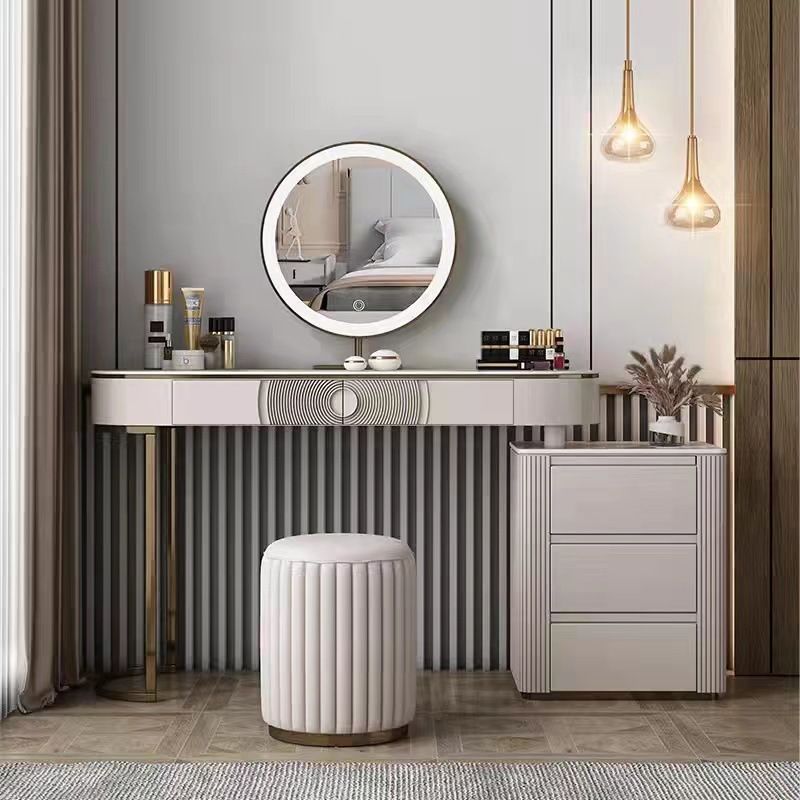 Modern White Vanity Desk with 5 Storage Drawers 15.74" Wide Wood Vanity Set