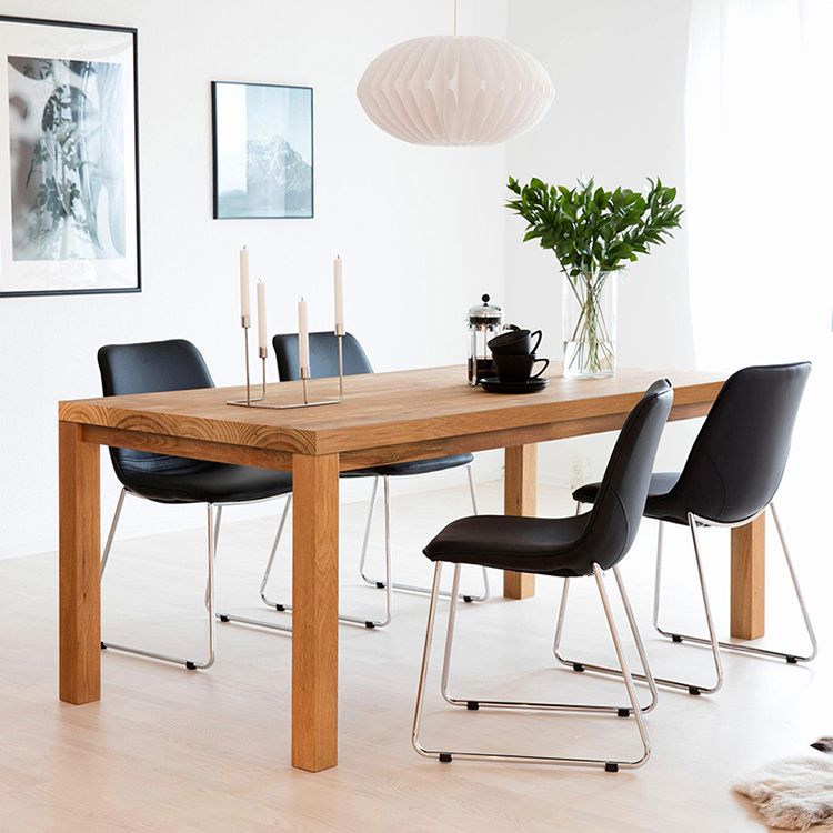 Modern Solid Wood Khaki Dining Table Rectangle Kitchen Dining Table with 4 Legs Base