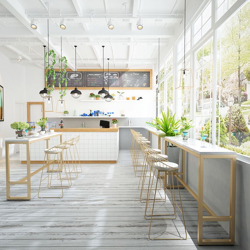 Glam Style Rectangle Bar Table White Trestle Base Bar Dining Table