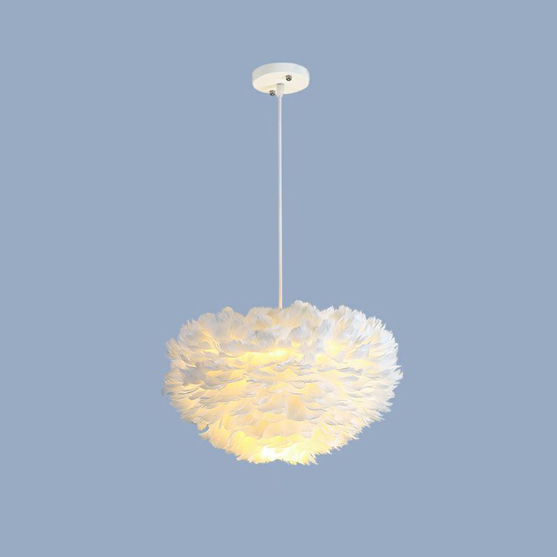 Hemisphere Shaped Girls Bedroom Ceiling Lighting Feather Minimalistic Chandelier Light Fixture