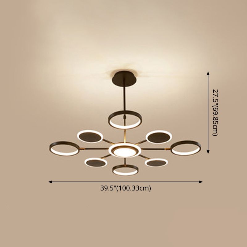 Circle LED Ceiling Chandelier Modern Metal Ceiling Hung Fixtures with Hanging Cord for Living Room