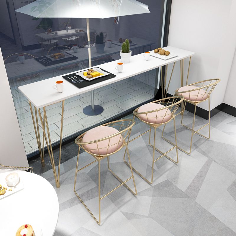 White Rectangle Pub Table Faux Marble Bar Height Cocktail Table with Metal Base