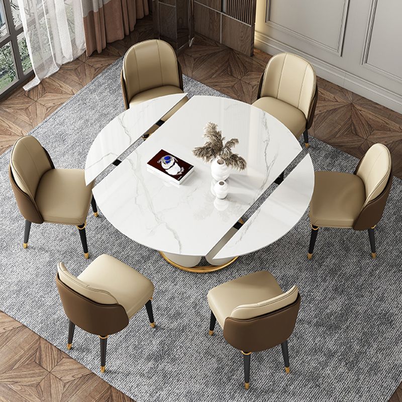 Glam 1/4/5/6/7/9 Pieces White Dining Table Set with Stone Top Round Scalable Dinette Set