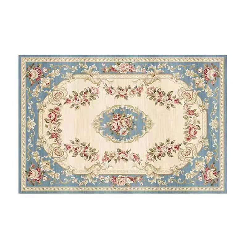 Red Retro Carpet Polyester Flower Carpet Washable Carpet for Home Decoration