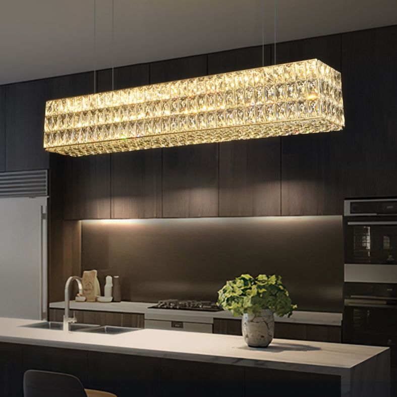 Contemporáneo de lámpara de cristal biselada Lámpara de lámpara de cristal lineal isla colgante para comedor