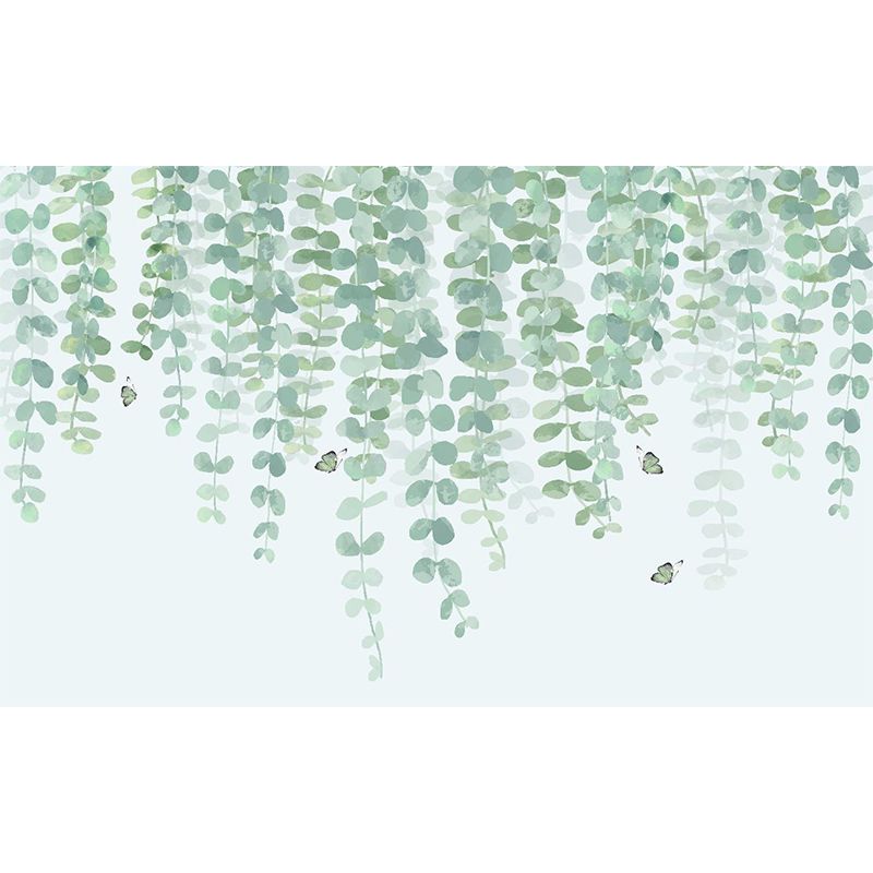 Modern Willow Branch Wall Mural Decal in Green and White Home Wall Decor, Full Size