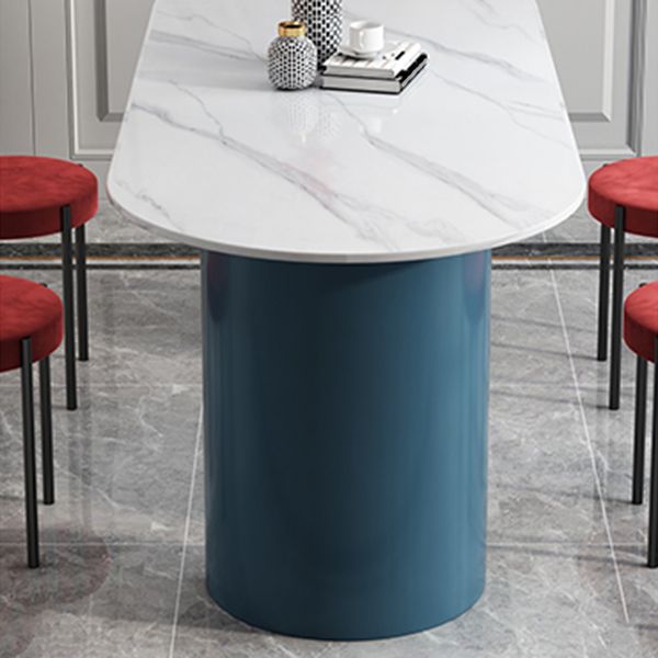 Oval Sintered Stone Dining Table Modern White Dining Table with Double Pedestal Base