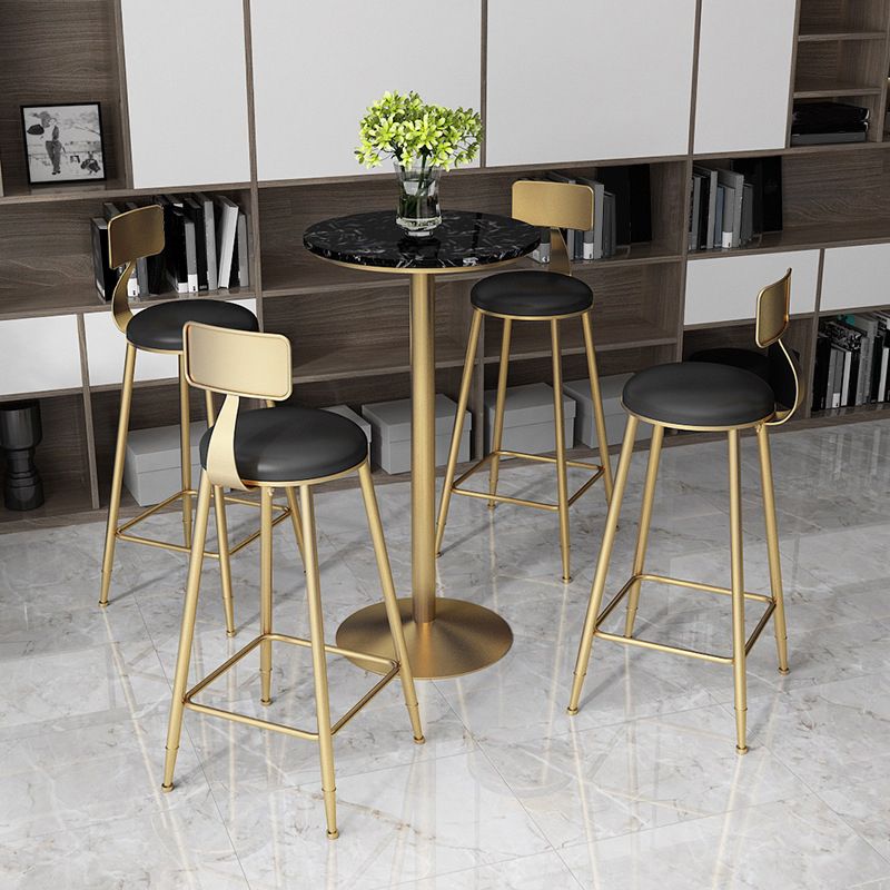 Glam Style Bar Table Artificial Marble Top Bistro Table with Gold Pedestal