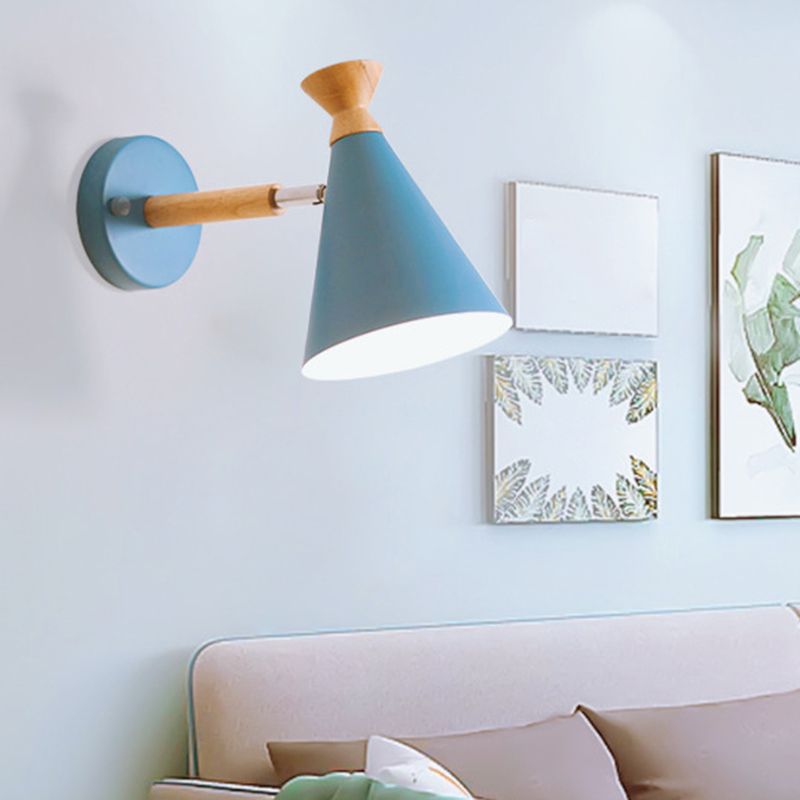 Nordic Style Iron Wall Mount Light Cone Shape Colorful Wall Lamp for Living Room