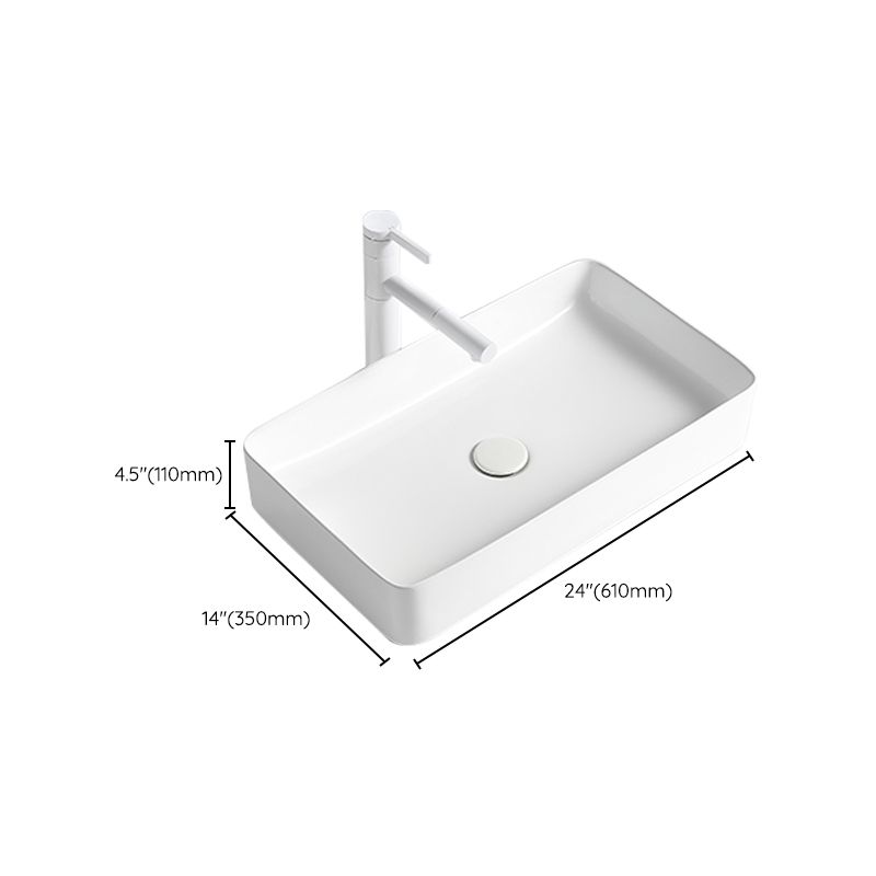 Modern Bathroom Sink Porcelain Rectangular Vessel Bathroom Sink with Pop-Up Drain
