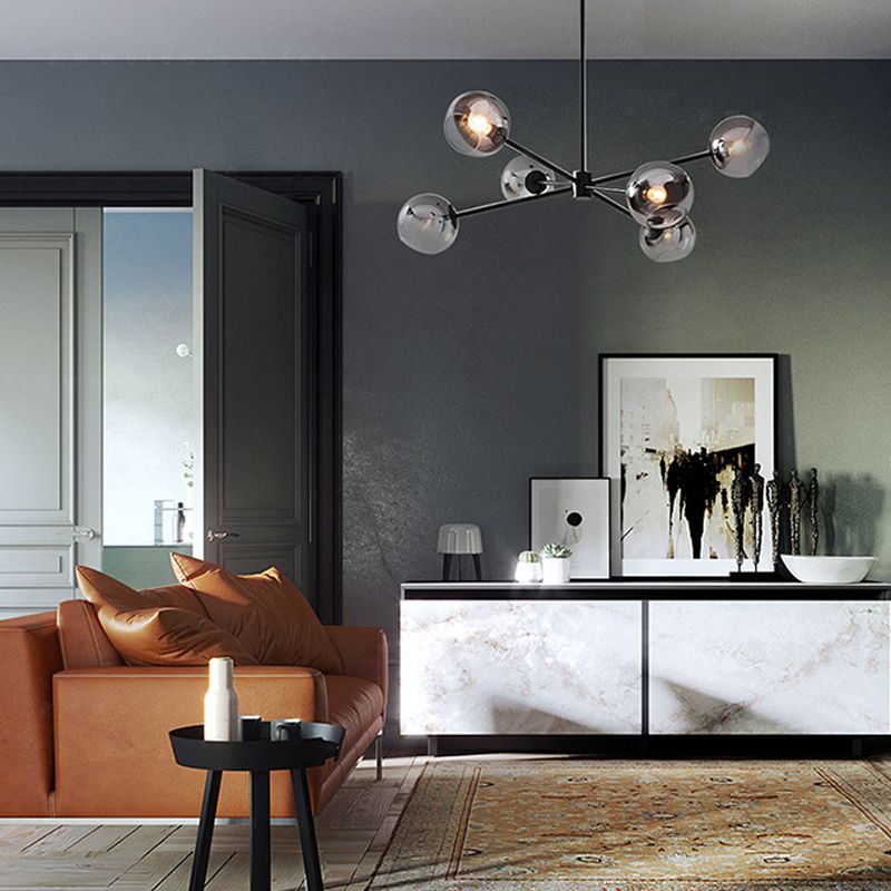 Zwarte moderne stijl kroonluchter licht rookgrijs schaduw 6 lichten verlichtingsarmaturen