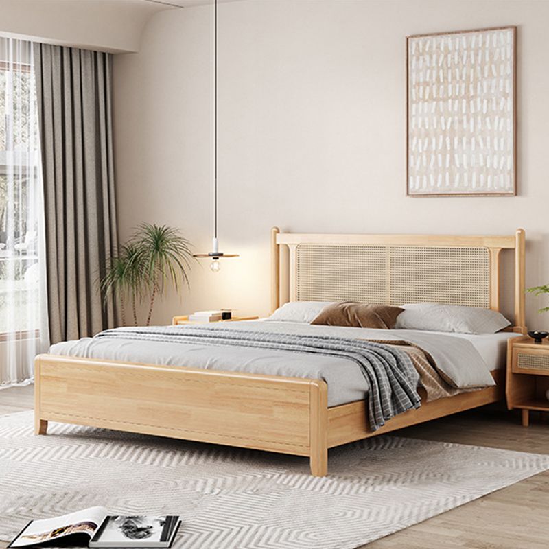 Solid Wood Standard Bed Solid Color Tropical Panel Bed With Custom Gold Legs