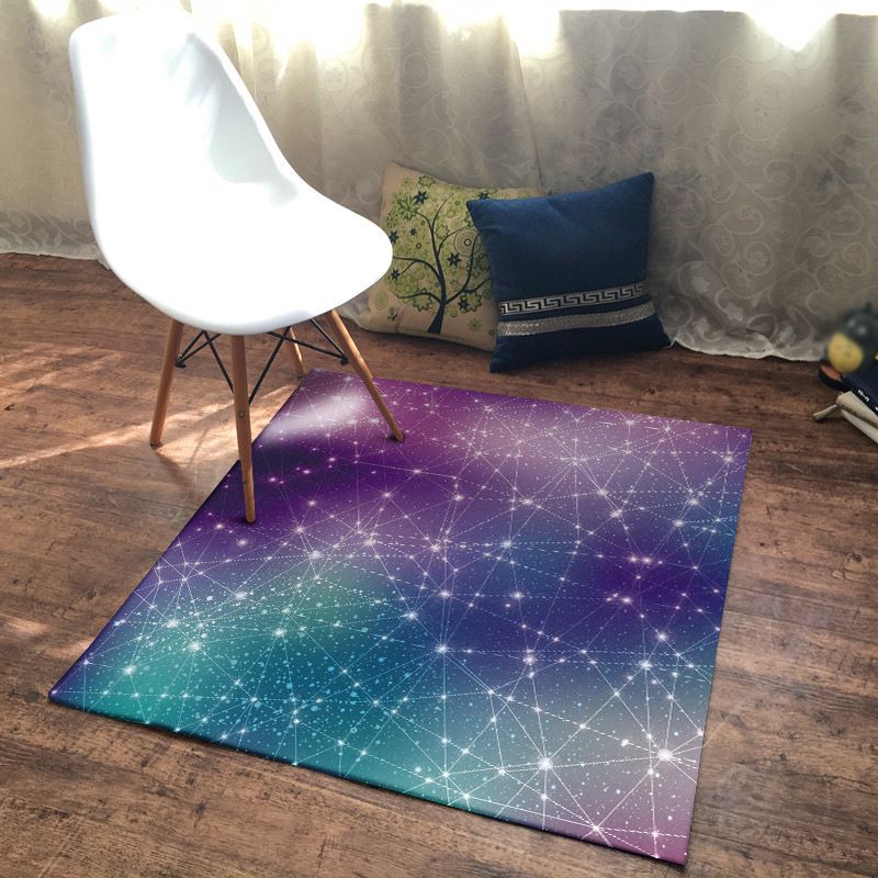 Simple Modern Rug in Purple Outer Space Star Geometry Pattern Rug Polyester Stain-Resistant Carpet for Home Decoration