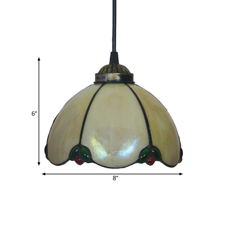 Black 1 Light Hanging Pendant Baroque Beige/Blue/Green Glass Domed Shade Drop Lamp for Dining Room