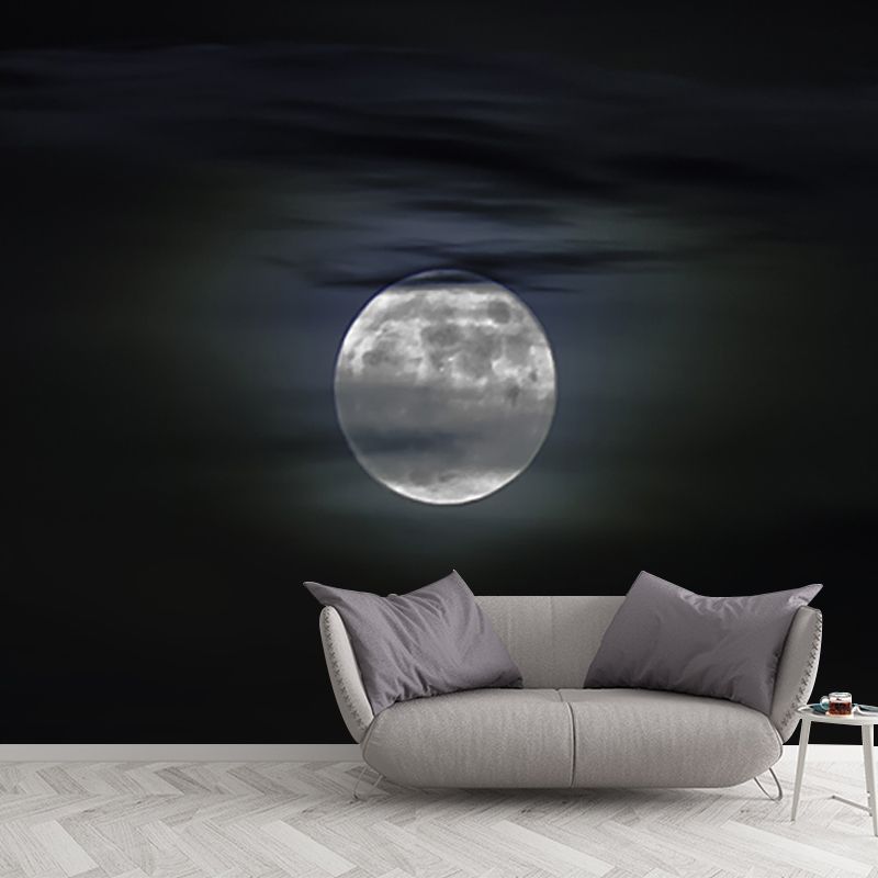 Moon Behind Cloud Scenery Mural Modern Waterproofing Bedroom Wall Art, Custom Size