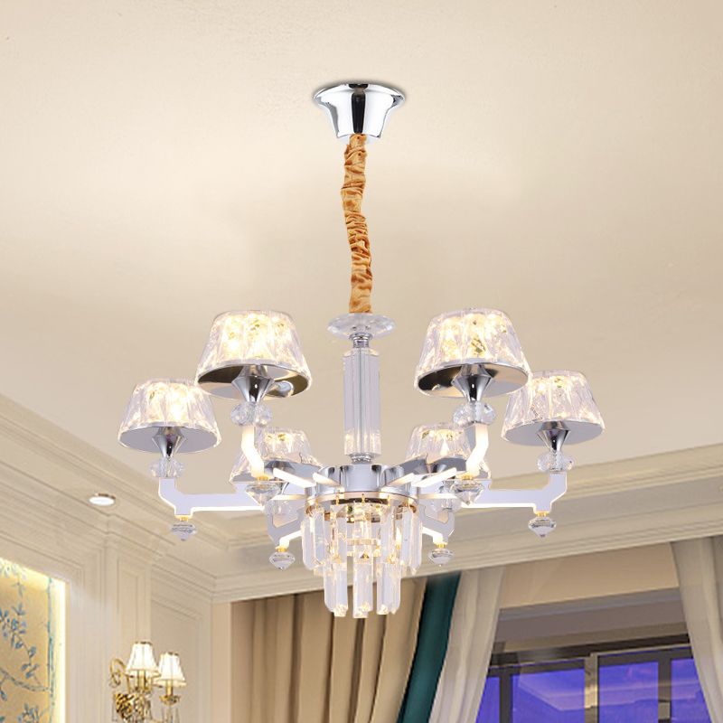 Clear Crystal Silver Ceiling Lamp Cylindrical 6/8 Bulbs Traditional Pendant Chandelier, Warm/White/Natural Light