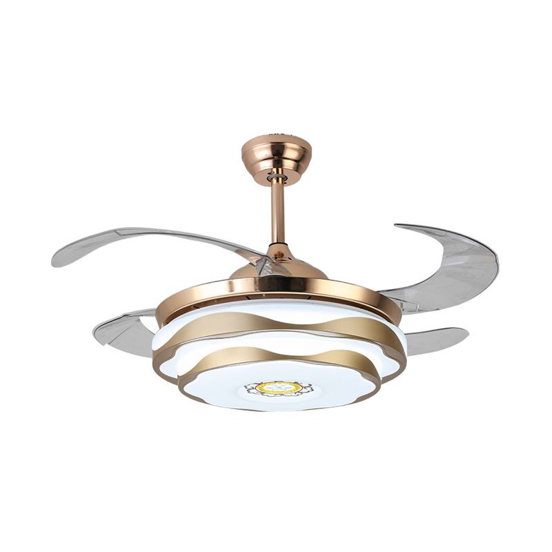 Metalen gouden hanger ventilatorlamp cirkelvormige LED 42 "brede moderne 4 bladen semi -spoelplafondlamp voor slaapkamer, externe/wandregeling/afstandsbediening en wandbesturing