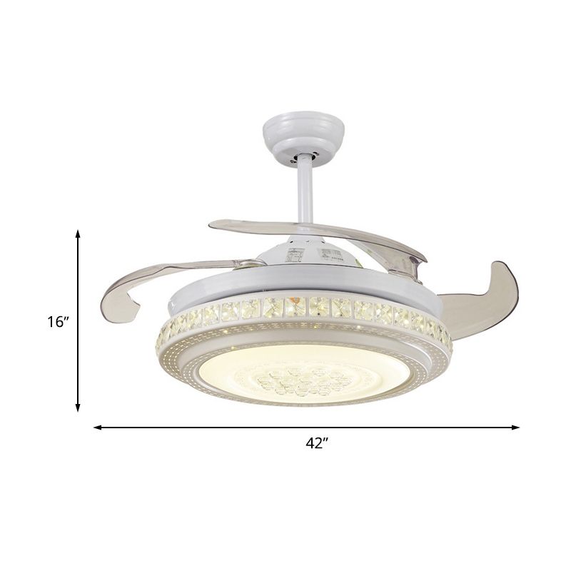 42 "W Wit LED -plafondventilator Verlichting Minimalisme Minimalisme Metaal Circulaire semi -spoelmontage Licht met 4 heldere messen, externe/wandregeling/frequentieconversie